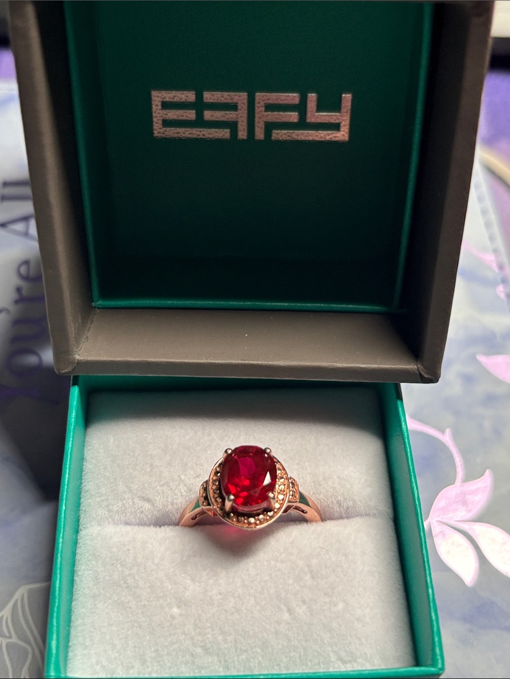 Effy .925 Sterling Rose Gold Plated Ruby Ring Size 8